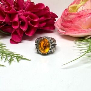 VINTAGE⚜️RETRO Orange Crystal Cocktail Ring - Size 6